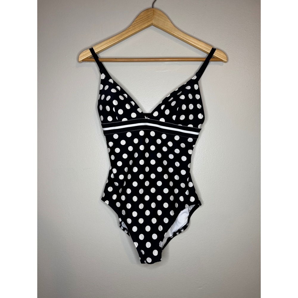 Kate Spade Black White Polka Dot One Piece Swimsuit M